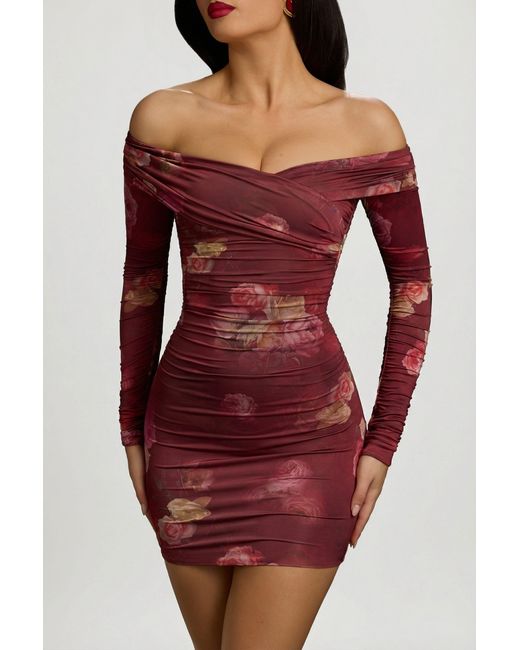 Oh Polly Multicolor Off-Shoulder Ruched Bodycon Mini Dress