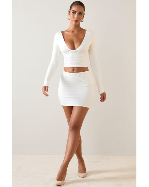 Oh Polly White Modal Twist-Front Mid-Rise Mini Skirt