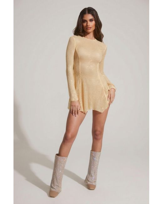 Oh Polly Metallic Embellished Long Sleeve Backless Mini Dress