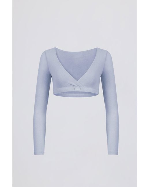 BO+TEE Blue Brushed Jersey V-Neck Crop Top