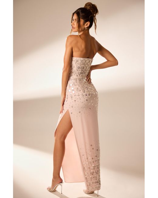 Oh Polly Pink Hand Embellished Bandeau Maxi Dress