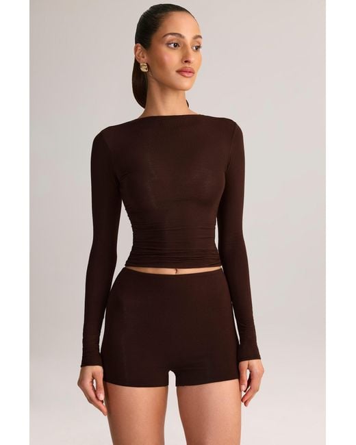 Oh Polly Brown Modal High-Rise Bodycon Mini Shorts