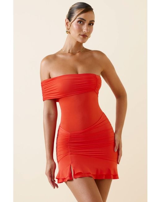 Oh Polly Red Asymmetric Ruched One-Shoulder Mini Dress