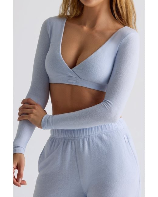 BO+TEE Blue Brushed Jersey V-Neck Crop Top