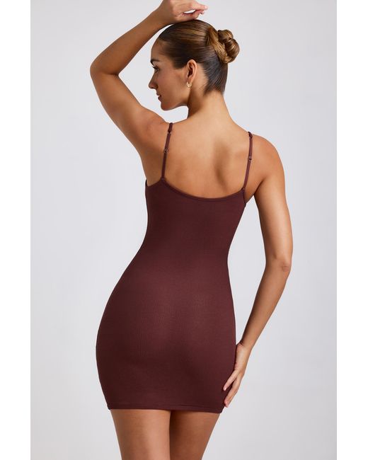 Oh Polly Brown Ribbed Modal Mini Dress