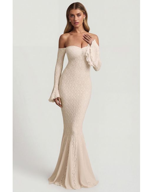 Oh Polly White Off-Shoulder Ruffle Lace Maxi Dress