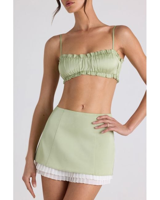 Oh Polly Green Ruffle-Trim Smocked Crop Top
