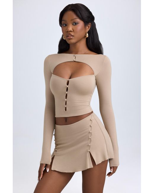 Oh Polly Natural Modal Button-Detail Low-Rise Mini Skirt