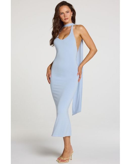 Oh Polly Blue Modal Halterneck Midaxi Dress
