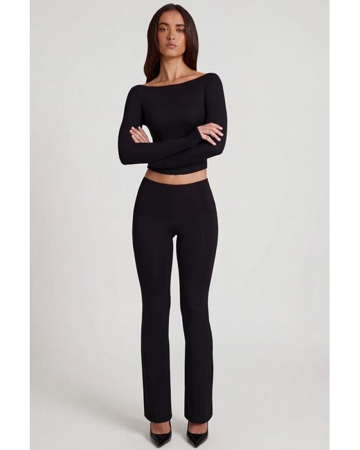 Oh Polly Black Modal Mid-Rise Flared Trousers