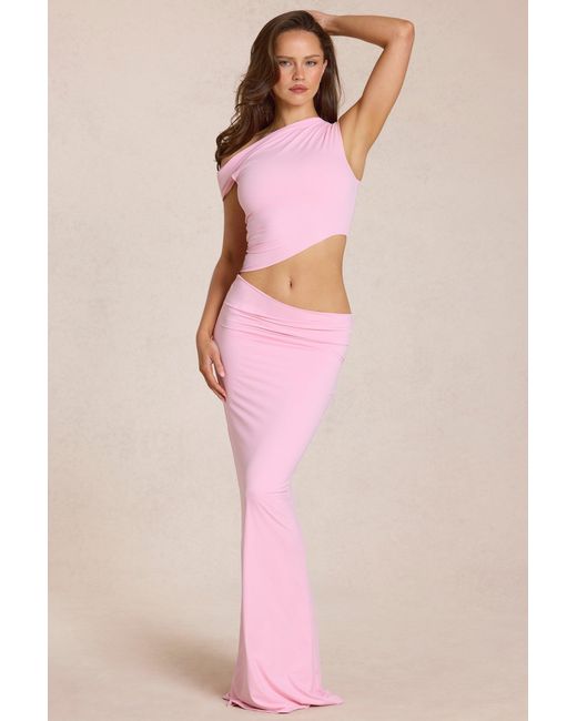Oh Polly Pink Asymmetric Drape Maxi Dress