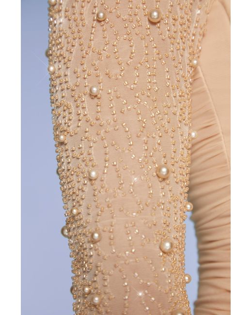 Oh Polly Natural Embellished Long Sleeve Mini Dress