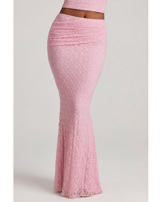 Oh Polly Pink Draped Low-Rise Lace Maxi Skirt
