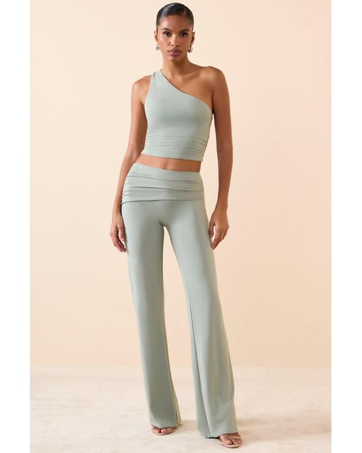 Oh Polly Green Mid-Rise Straight-Leg Trousers