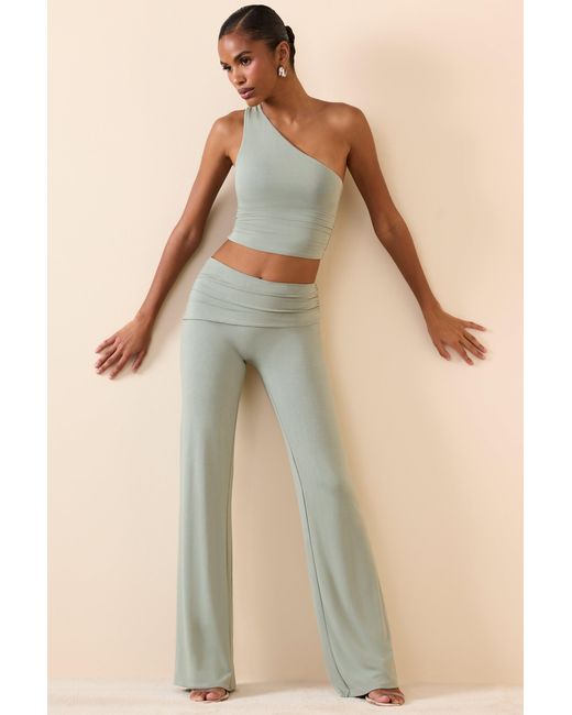 Oh Polly Green Mid-Rise Straight-Leg Trousers
