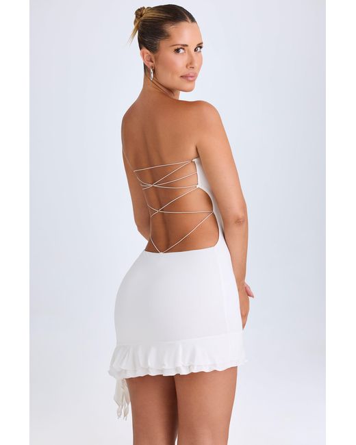 Oh Polly White Ruffle-Trim Cut-Out Bandeau Mini Dress