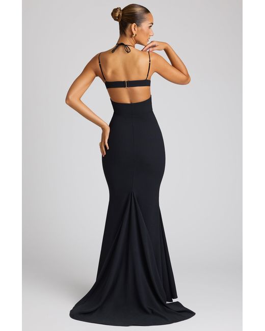 Oh Polly Black Embellished Heart Cup Detail Evening Gown