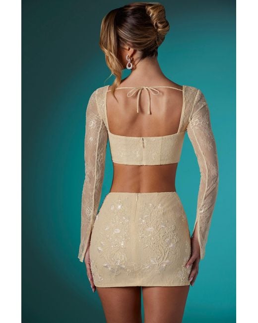 Oh Polly White Embellished Lace Bodycon Mini Skirt