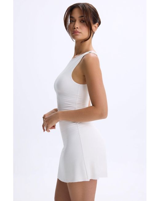 Oh Polly White Modal Ruched A-Line Micro Mini Dress
