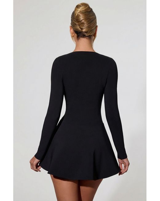 Oh Polly Black Bow-Detail Plunge-Neck A-Line Mini Dress