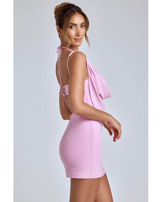 Oh Polly Pink Cowl-Neck A-Line Mini Dress