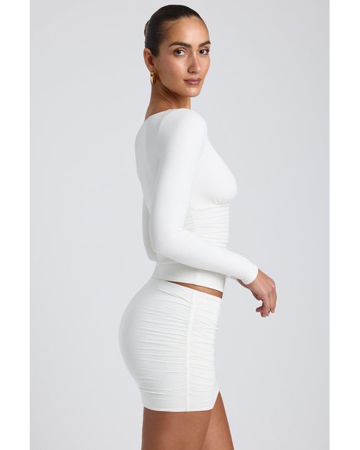Oh Polly White Modal Ruched Long-Sleeve Top