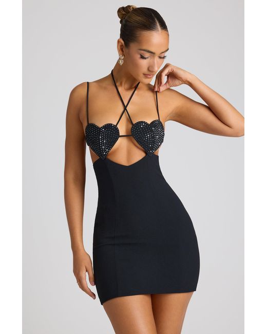 Oh Polly Black Embellished Heart Cup Detail Mini Dress