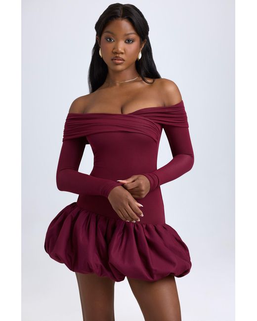 Oh Polly Red Modal Off-Shoulder Bubble Hem Mini Dress