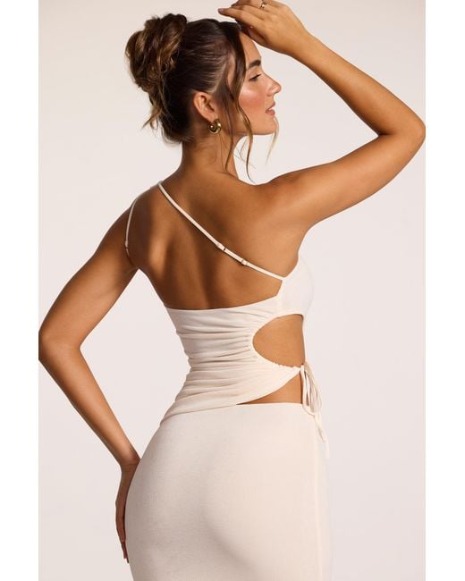 Oh Polly White Textured Jersey Ruched Cut-Out One Shoulder Top