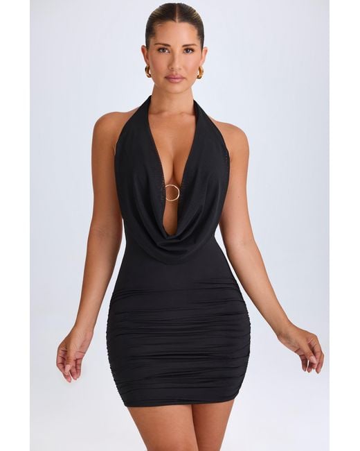 Oh Polly Black Hardware Detail Cut-Out Cowl-Neck Mini Dress