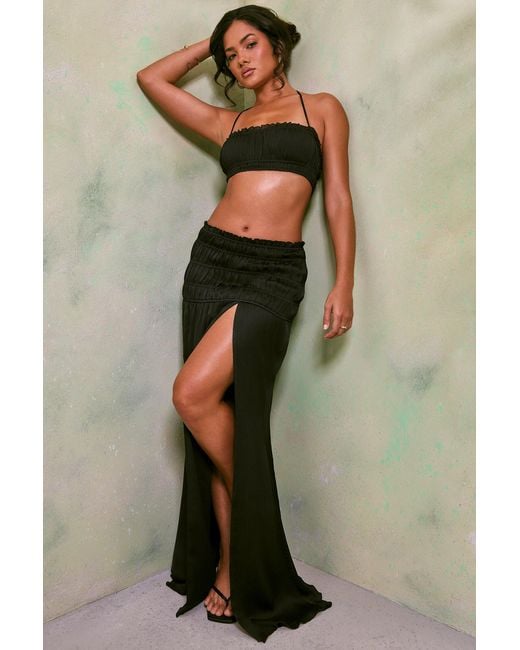 Oh Polly Black Shirred Halter Neck Crop Top