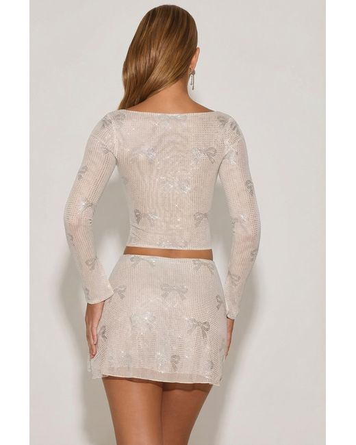 Oh Polly White Embellished Bow-Detail Top