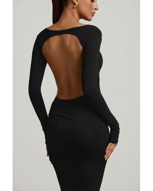 Oh Polly Black Modal Ruched Backless Maxi Dress