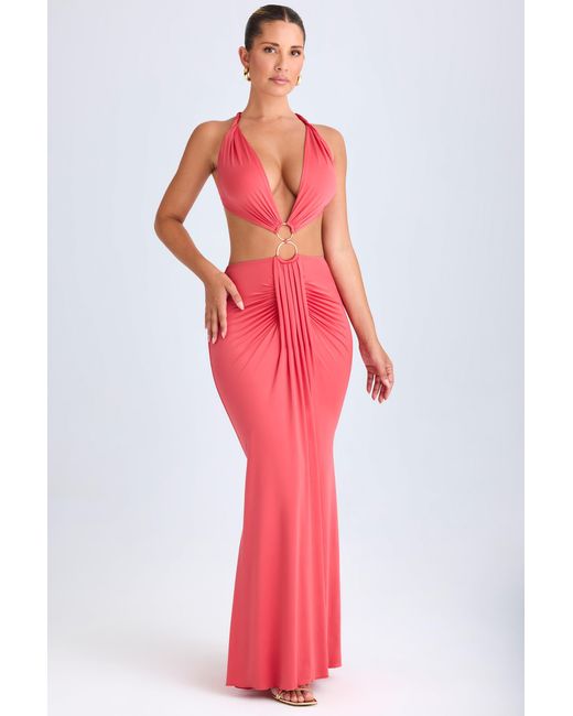 Oh Polly Orange Hardware Detail Cut-Out Halterneck Maxi Dress