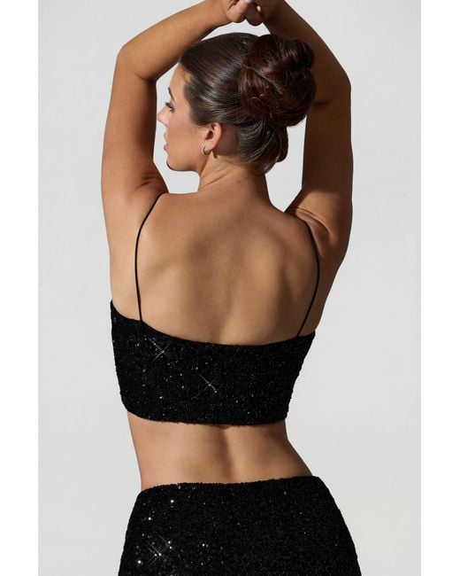 Oh Polly Black Embellished Cut-Out Crop Top