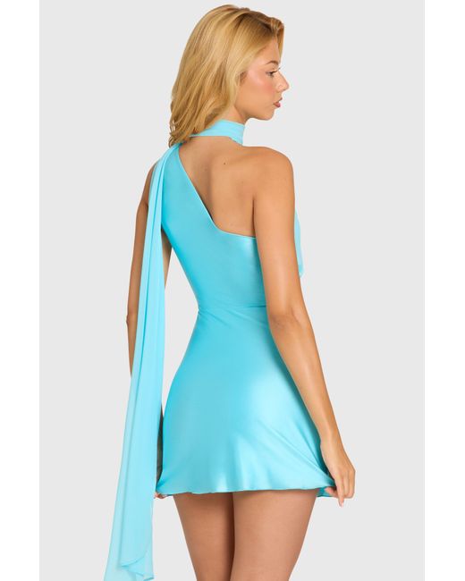 Oh Polly Blue Satin Scarf-Detail Mini Dress