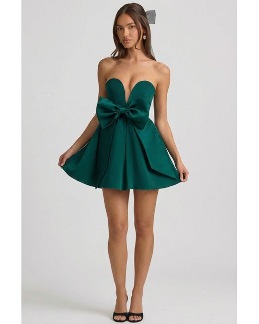Oh Polly Green Bow-Detail Corset Mini Dress