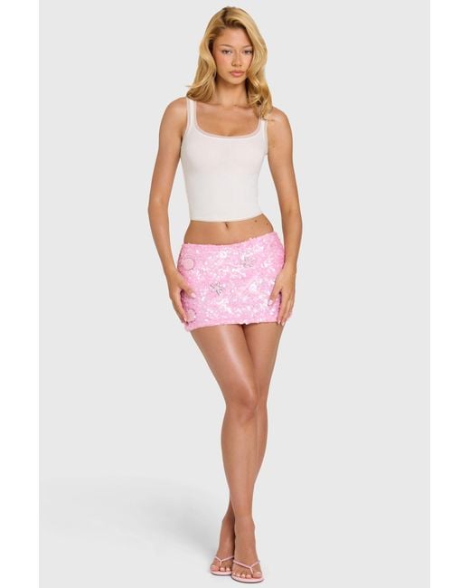Oh Polly Pink Embellished Mini Skirt