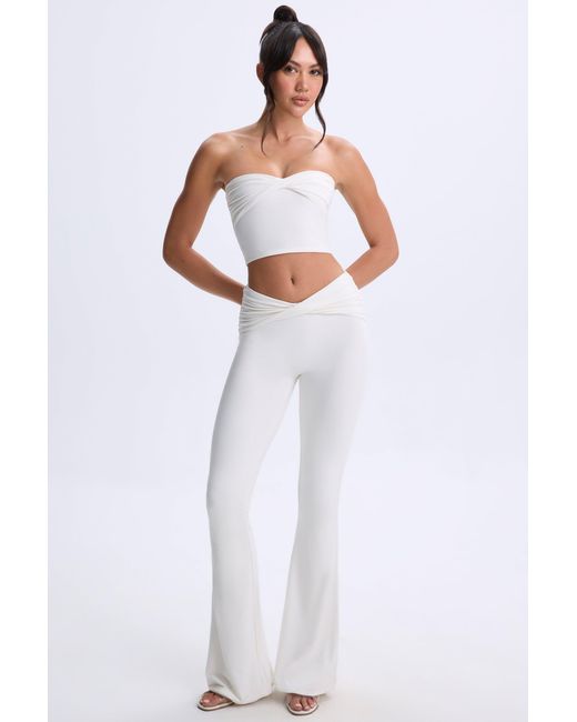 Oh Polly White Modal Twist-Front Flared Trousers