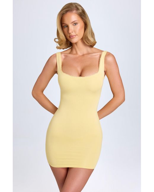 Oh Polly Yellow Modal Lace-Trim Bodycon Mini Dress