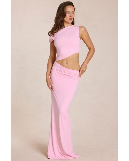 Oh Polly Pink Asymmetric Drape Maxi Dress