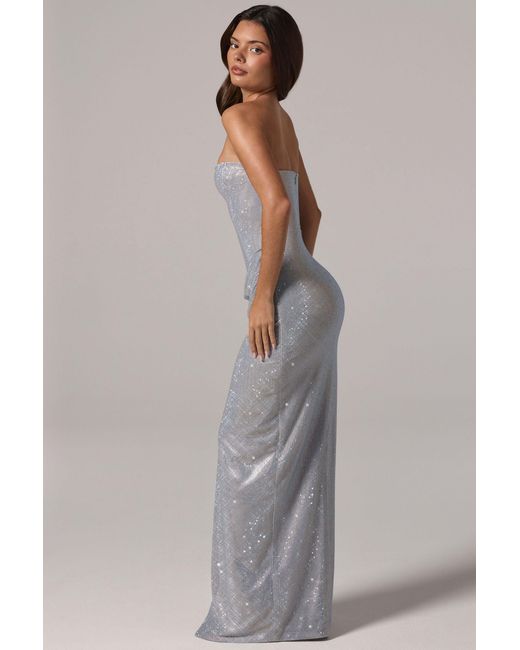 Oh Polly Metallic Embellished Bandeau Cowl-Waist Maxi Dress