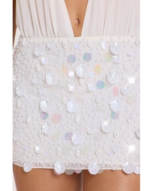 Oh Polly White Embellished Skirt Chiffon Mini Dress
