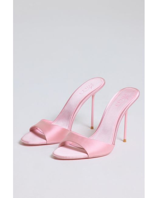 Oh Polly Pink Satin Heeled Mule Sandal