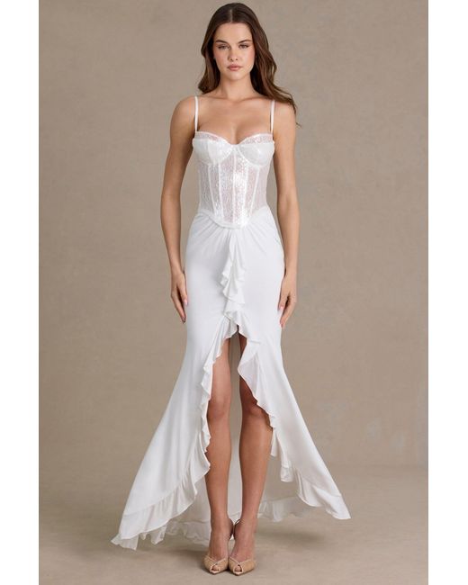 Oh Polly White Embellished Lace Corset Gown