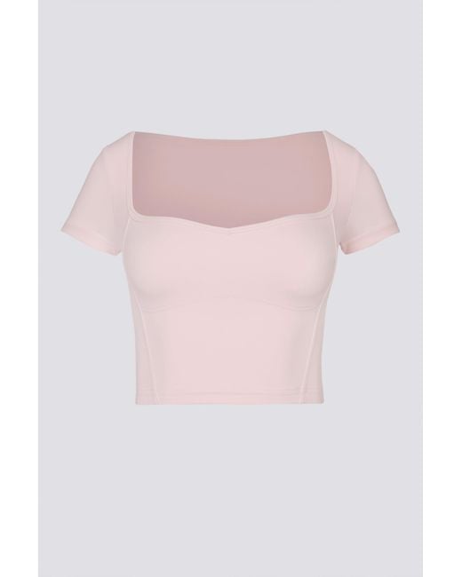 BO+TEE Pink Soft Active Sweetheart-Neck Crop Top