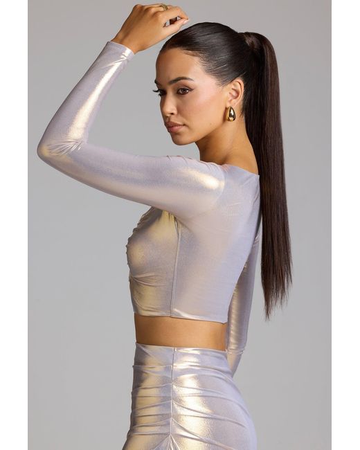 Oh Polly Plunge Neck Metallic Jersey Crop Top