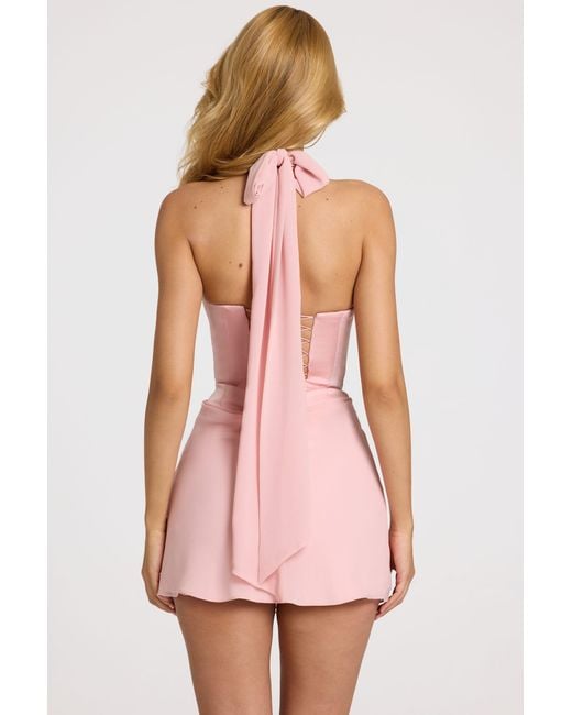 Oh Polly Pink Satin Draped Mini Dress