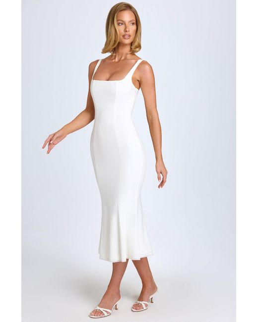 Oh Polly White Lace-Trim Midaxi Dress