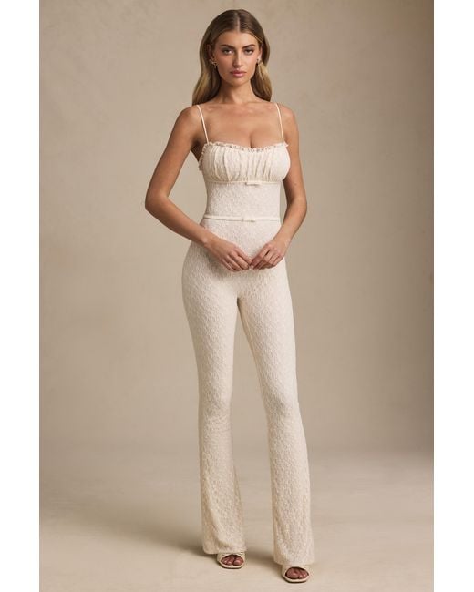 Oh Polly White Bow-Detail Lace Flared Jumpsuit